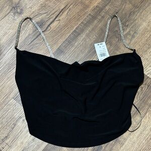 Eclipse Black Cowl Neck Crop Top with Crystal-Strap Details